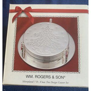 WM Rogers Son Silverplate 6 Beverage Coasters 7 Piece Set Barware Christmas